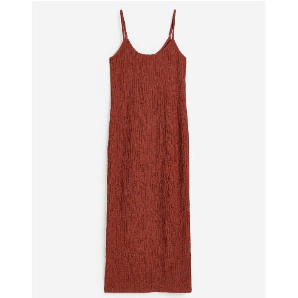 H&M Crinkled Jersey Dress in Brick red size M